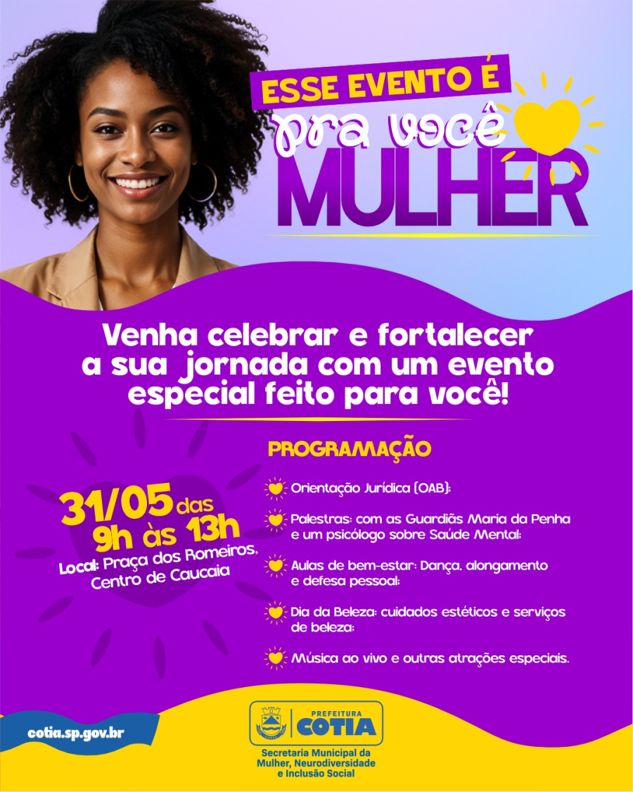 Caucaia do Alto receberá o evento 'Pra você, Mulher' com diversas atividades gratuitas