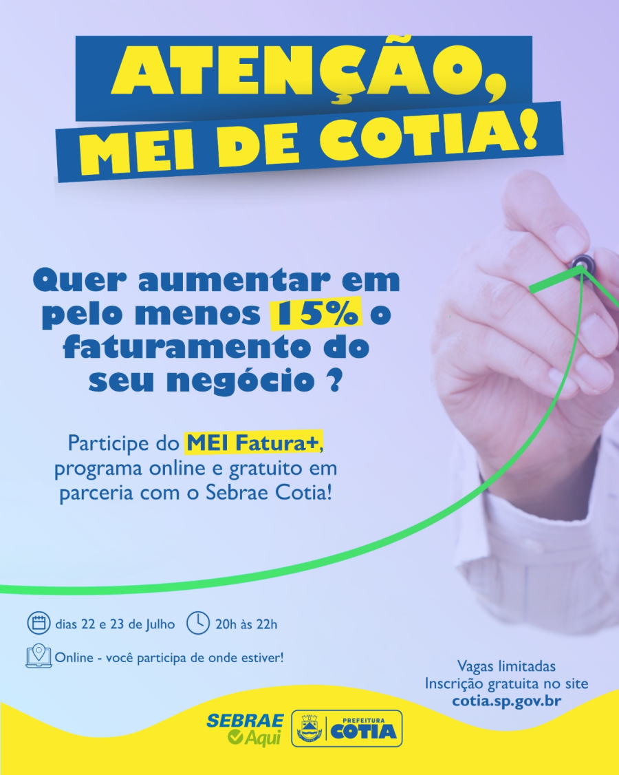 Programa ‘MEI Fatura+’ abre inscrições para capacitação gratuita e online em Cotia